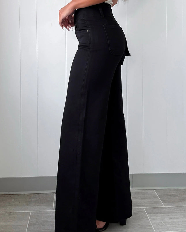 Mist 2-Button High Waist Flared Bottom Jeans