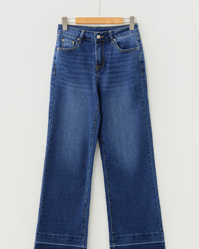 Real Teal Raw Hem Unique Cuffs Straight High Rise Loose Jeans