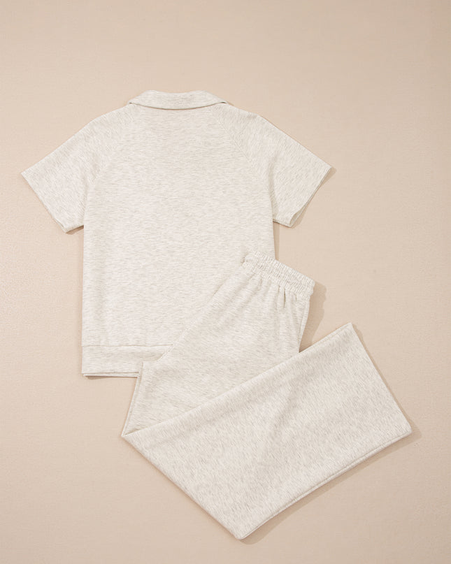 Light Grey Polo Tee Casual Pant Set