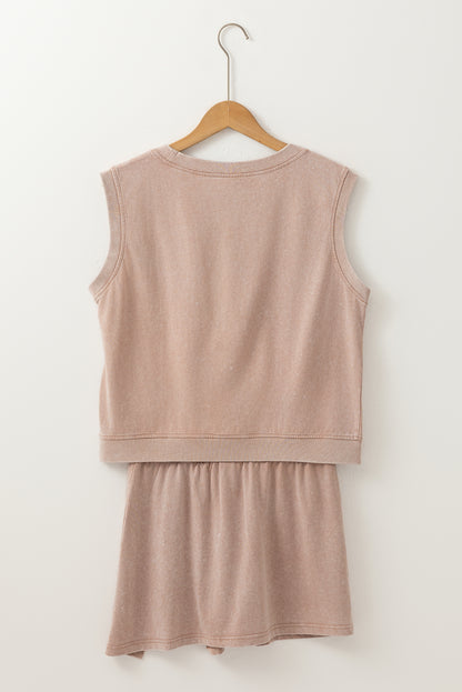 Myosotis 2 Pieces Mineral Wash Cotton Tank Top Lined Split Skirt Set