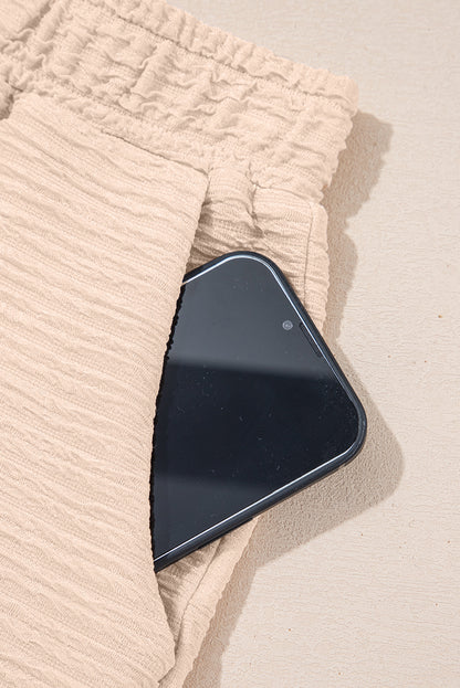 Pink Textured V Neck T Shirt and Shorts Set