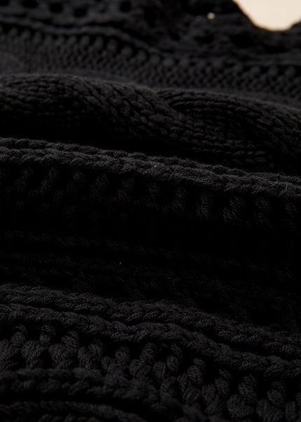 Smoke Gray Hollow-out Cable Knit Cropped Sweater