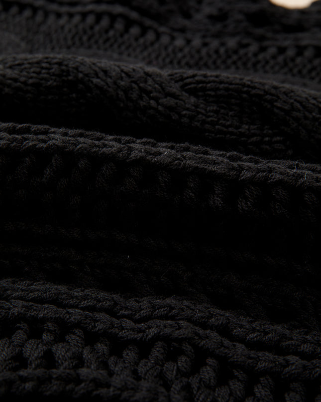 Smoke Gray Hollow-out Cable Knit Cropped Sweater