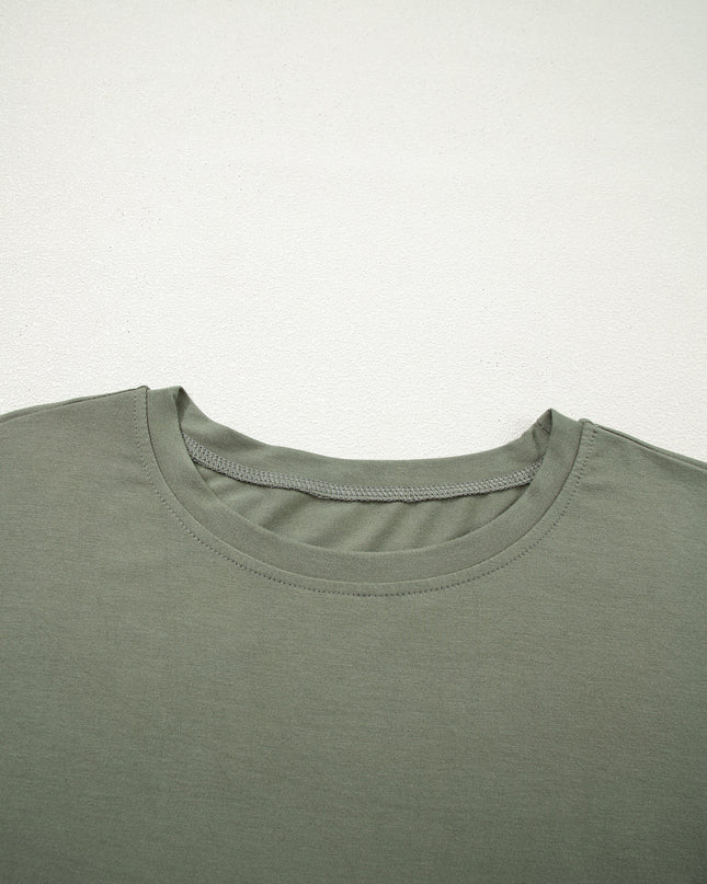 Laurel Green Solid Color Oversize Tee Tie Wrap Mini Skort 2pcs Set
