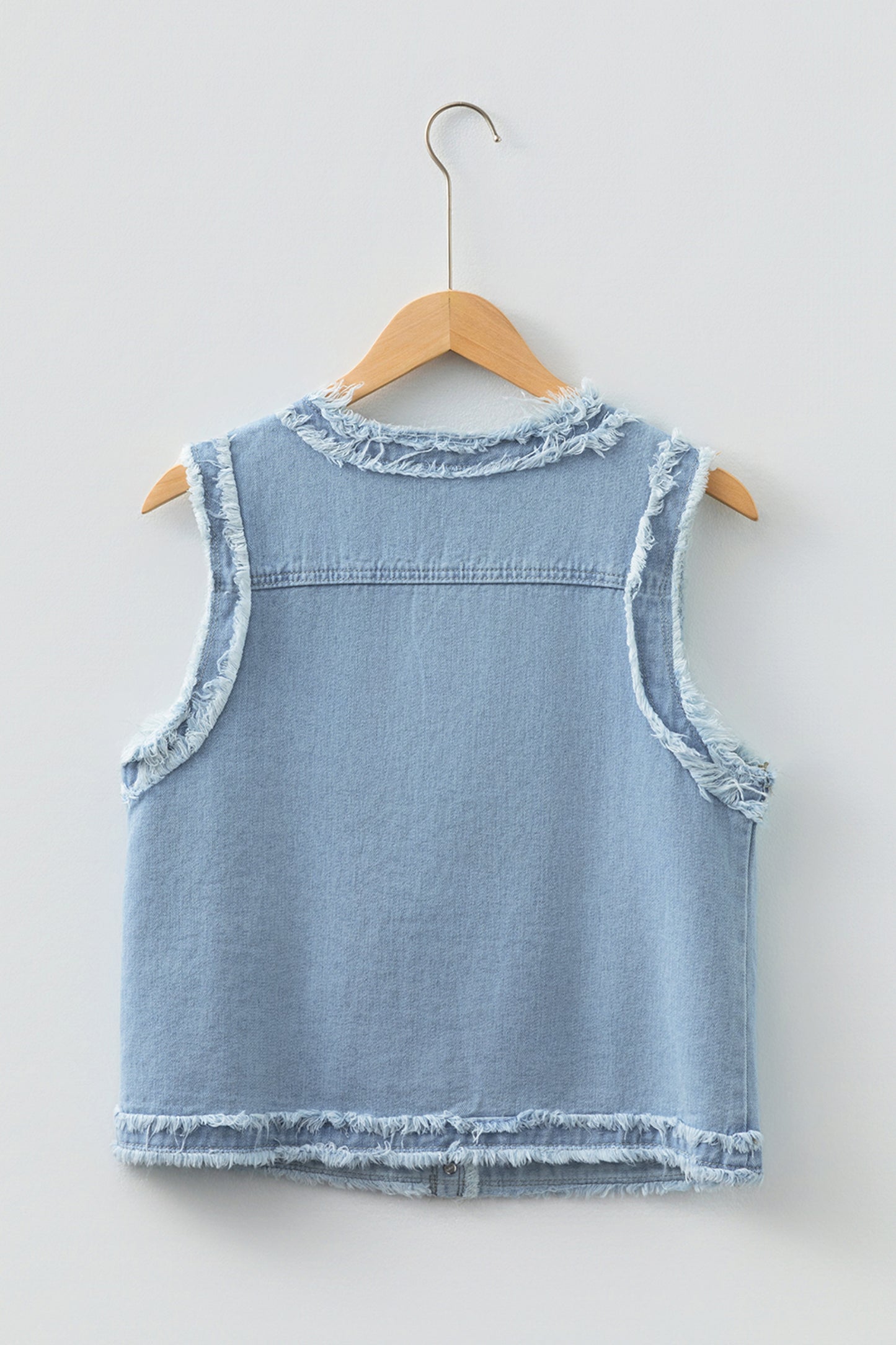 Beau Blue Frayed Edge Flap Pockets Denim Vest Jacket