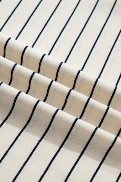 Beige Stripe Drawstring Tunic Tank Mini Dress with Pockets