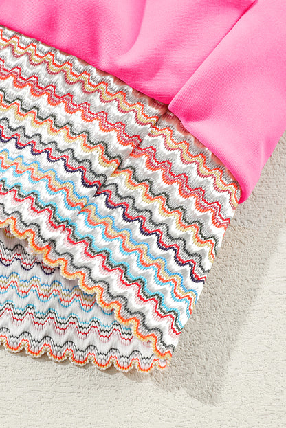 Peach Blossom Striped Patchwork Spaghetti Strap High Waist Bikini Swimsuit