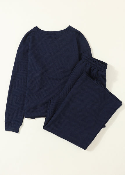 Navy Blue Ultra Loose Textured 2pcs Slouchy Outfit Set