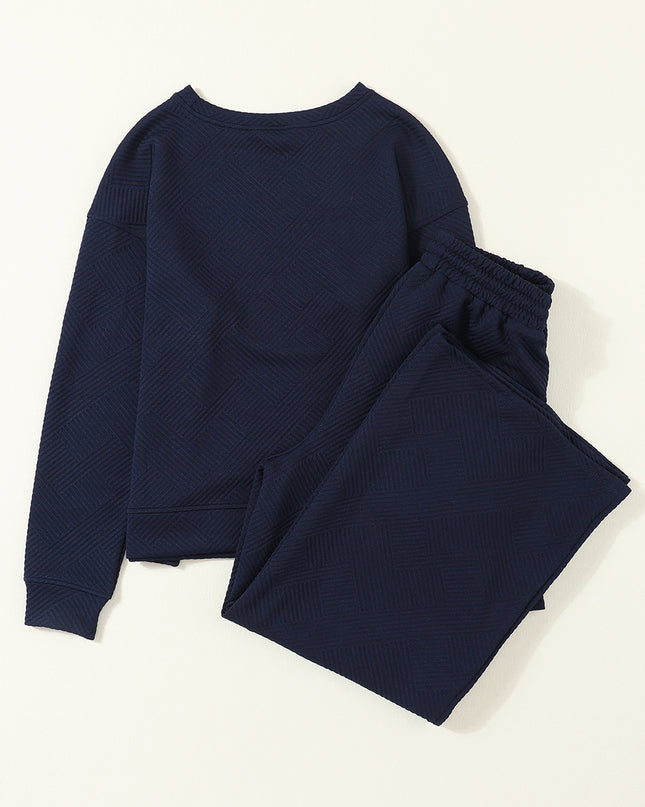 Navy Blue Ultra Loose Textured 2pcs Slouchy Outfit Set