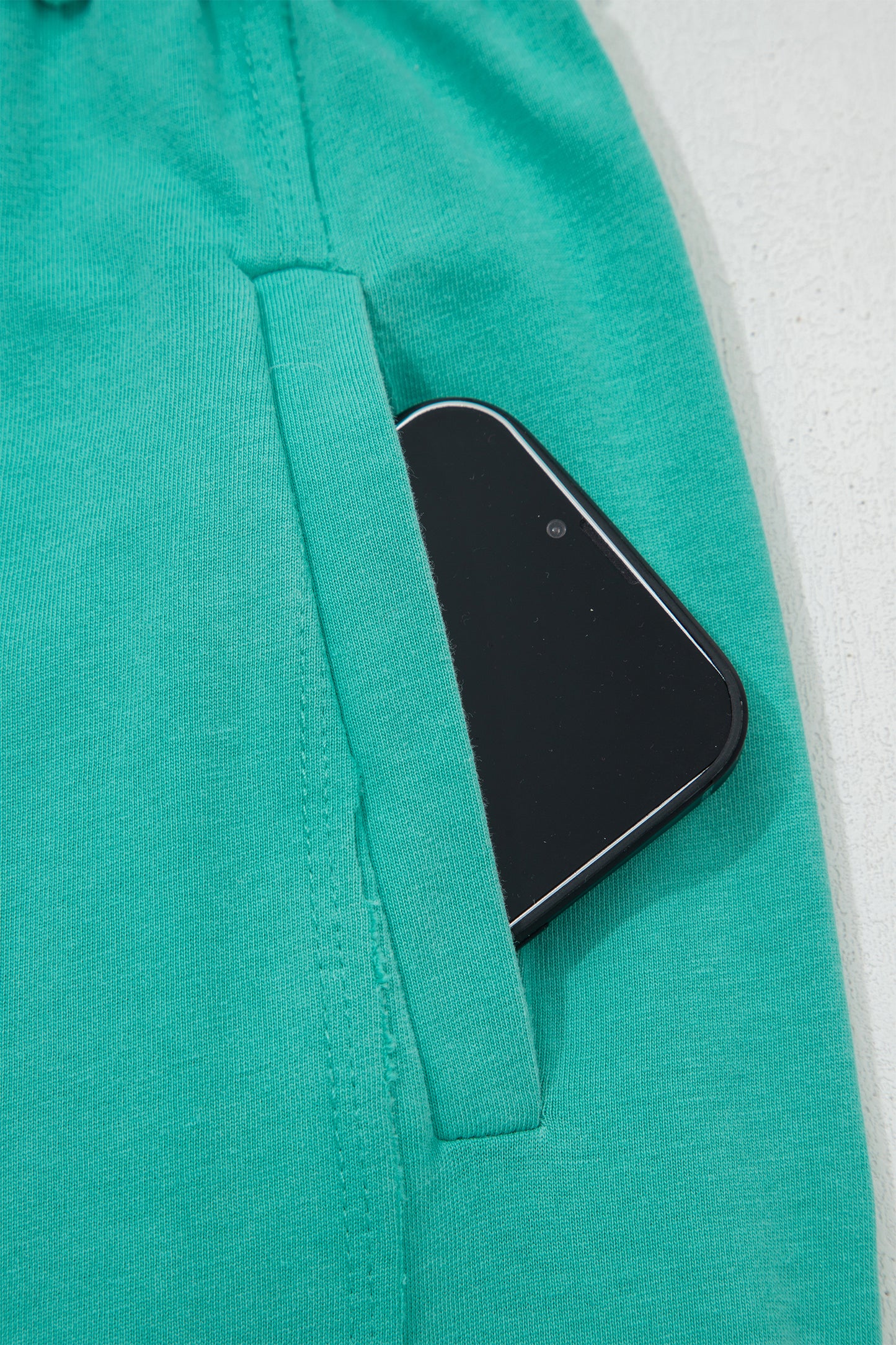 Sea Green Mineral Wash Drawstring Elastic Waist Raw Hem Loose Pants