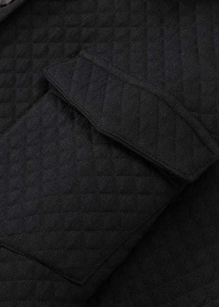 Black Retro Quilted Flap Pocket Button Shacket