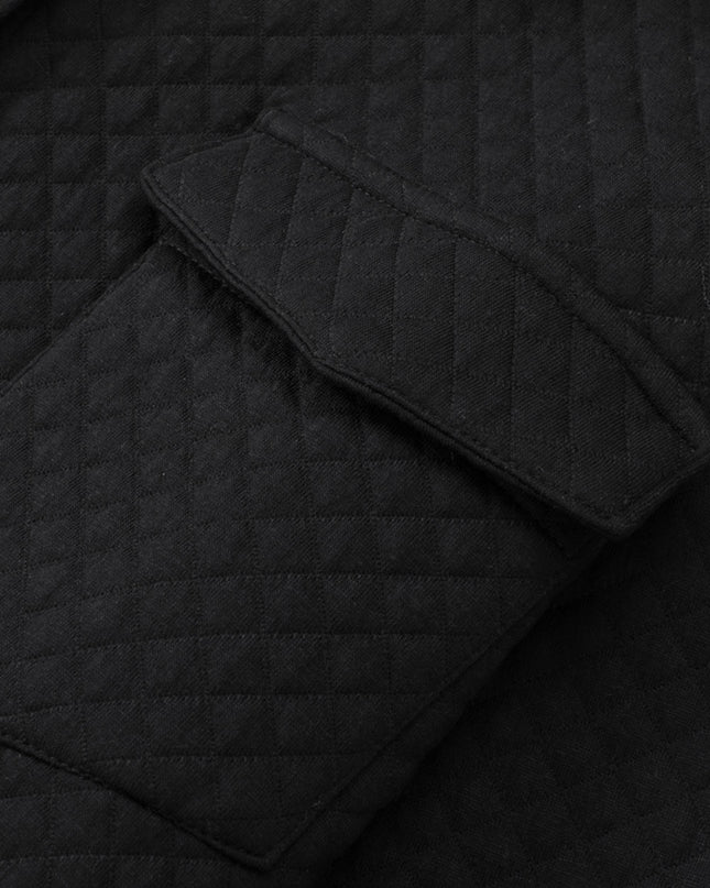 Black Retro Quilted Flap Pocket Button Shacket