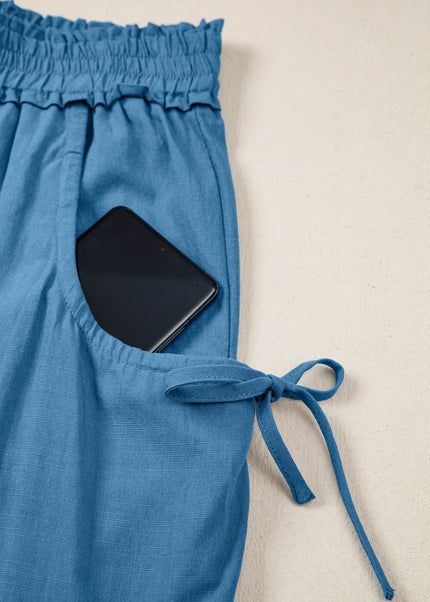 Prussian Blue Smocked Waist Casual Jogger Style Pants