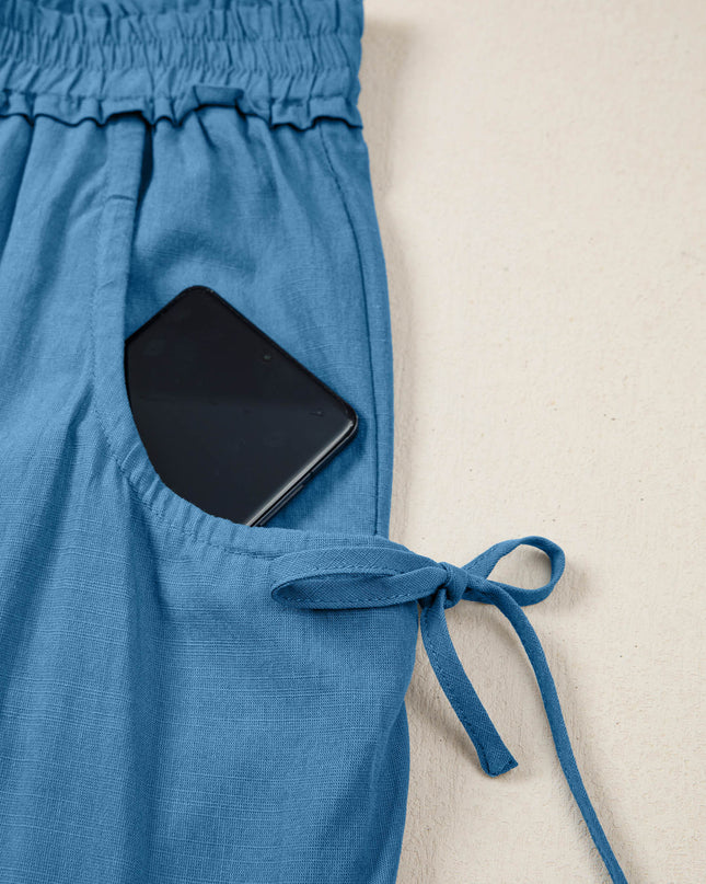 Prussian Blue Smocked Waist Casual Jogger Style Pants