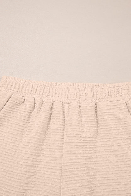 Pink Textured V Neck T Shirt and Shorts Set