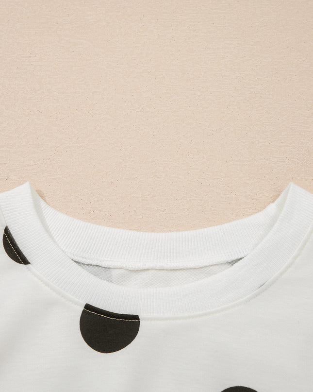 White Polka Dot Printed Long Sleeve Flared Mini Dress