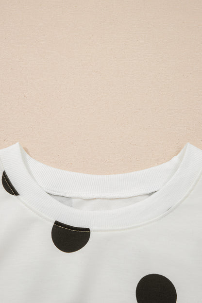 White Polka Dot Printed Long Sleeve Flared Mini Dress