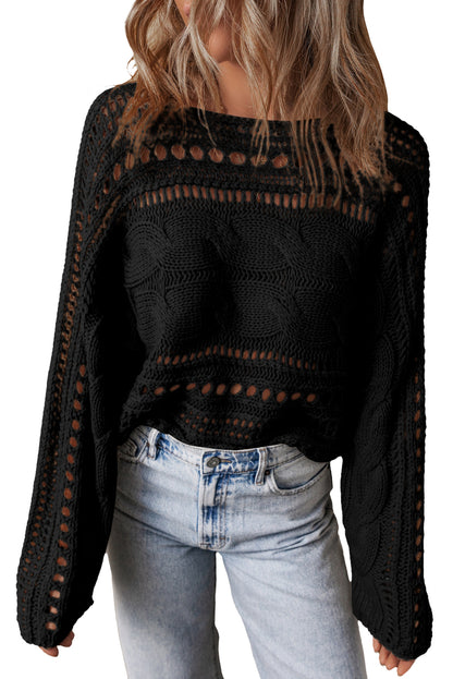 Smoke Gray Hollow-out Cable Knit Cropped Sweater