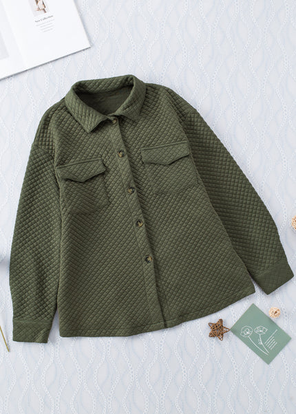 Black Retro Quilted Flap Pocket Button Shacket