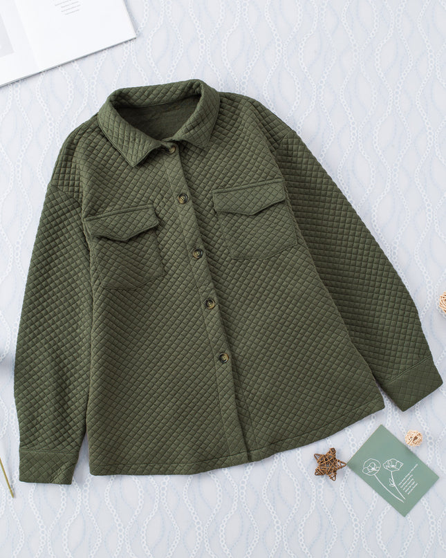 Black Retro Quilted Flap Pocket Button Shacket