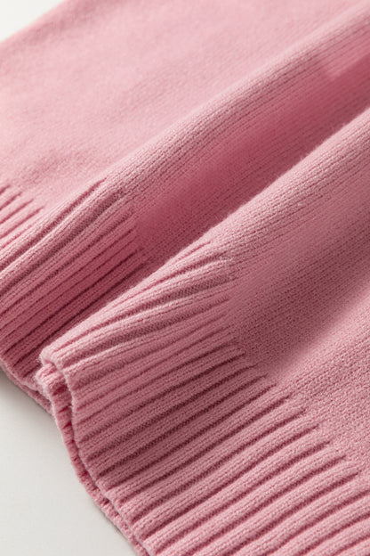 Light Pink Plaid Heart Embroidered Cuffed Drop Shoulder Crew Neck Sweater