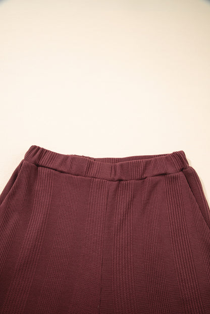 Beau Blue Solid Color Ribbed Ruffle Tank Top and Pants Set