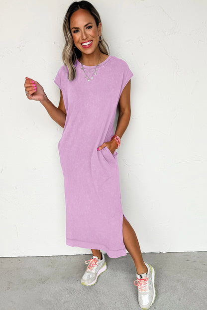 Carrot Mineral Wash Pocketed T-shirt Long Dress