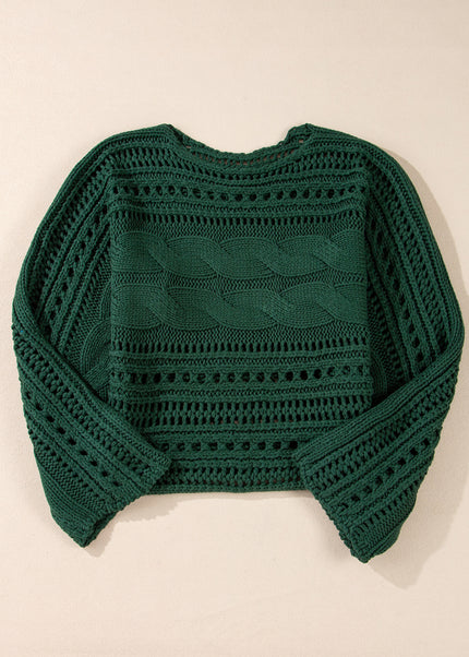 Smoke Gray Hollow-out Cable Knit Cropped Sweater