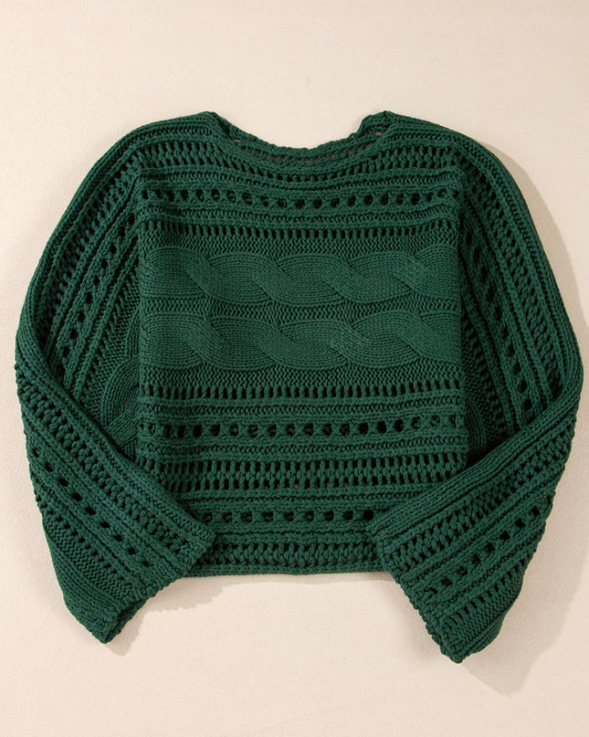 Smoke Gray Hollow-out Cable Knit Cropped Sweater