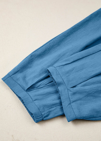 Prussian Blue Smocked Waist Casual Jogger Style Pants