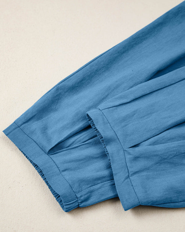 Prussian Blue Smocked Waist Casual Jogger Style Pants