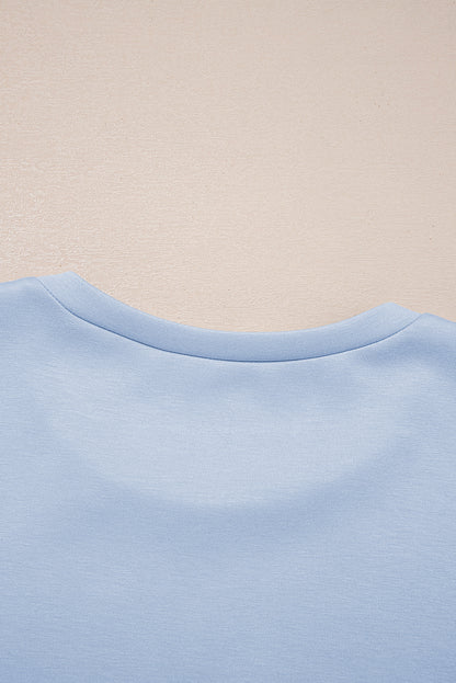 Light Pink Puff Sleeve Pearl Embellished Scallop Trim Top 2 Piece Skort Set