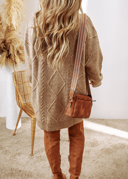 Parchment Cable Knit Drop Shoulder Loose Fit Sweater Dress