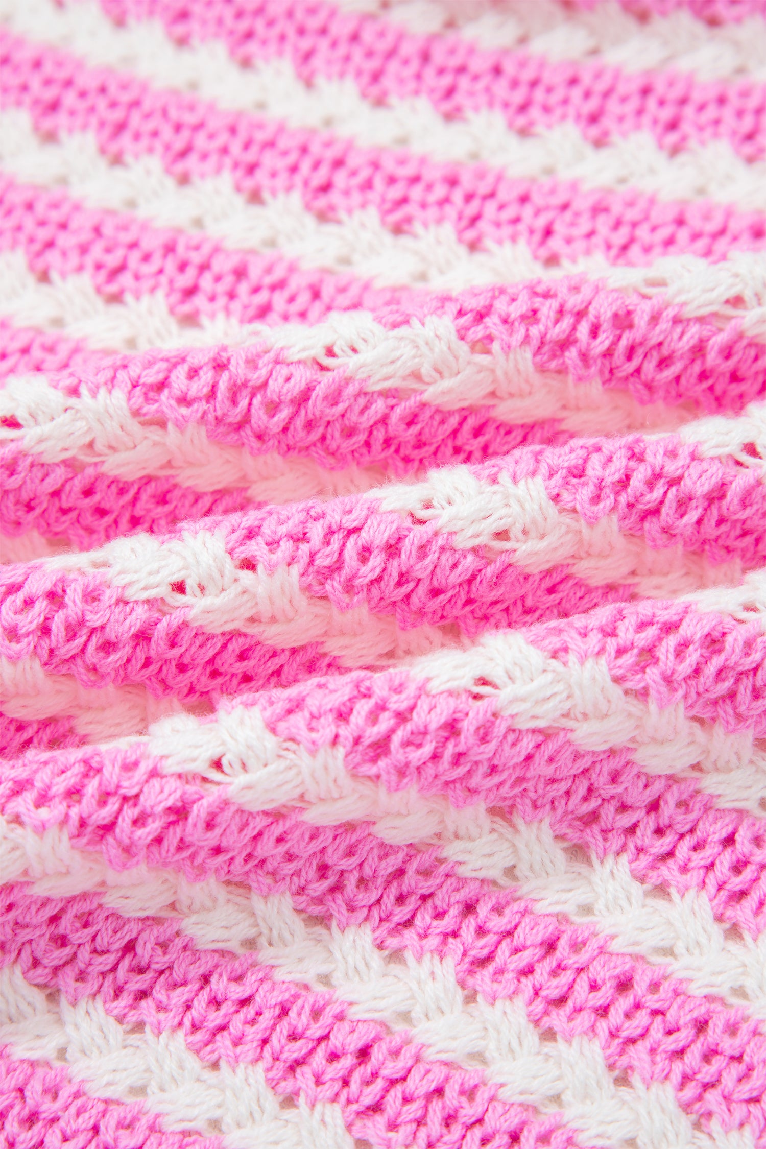 Pink Stripe Short Sleeve Knit V Neck Bow Knot Sweater