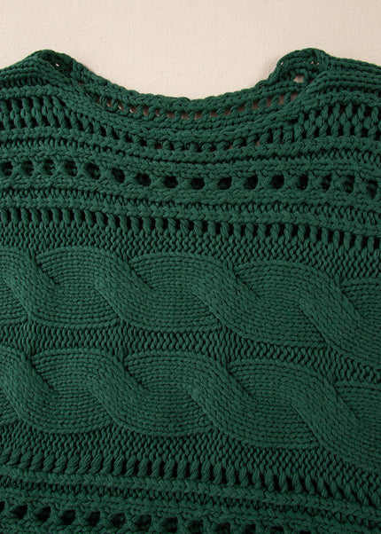 Smoke Gray Hollow-out Cable Knit Cropped Sweater