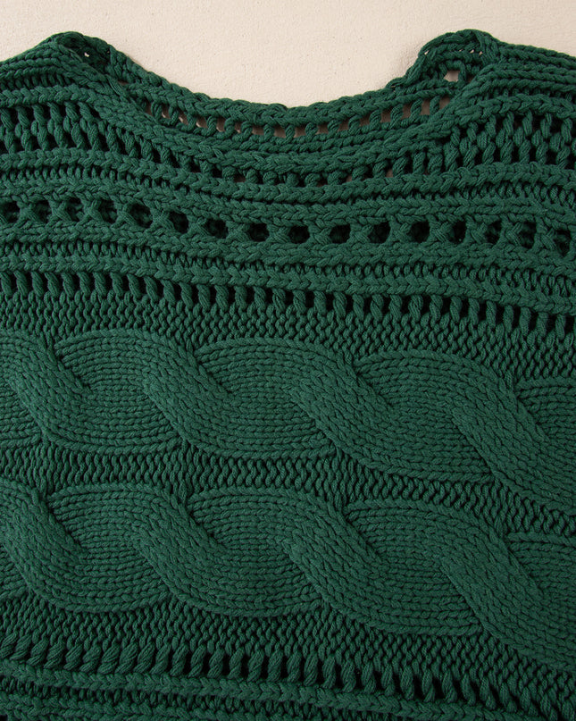 Smoke Gray Hollow-out Cable Knit Cropped Sweater