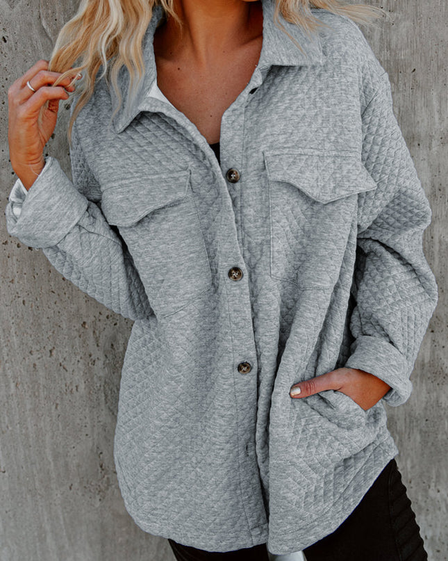 Black Retro Quilted Flap Pocket Button Shacket