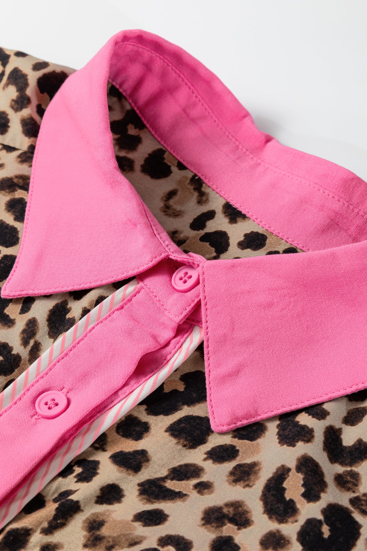 Brown Contrast Trim Leopard Top and Pant Set