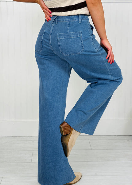 Dusk Blue Retro Washed Patch Pocket Loose Jeans