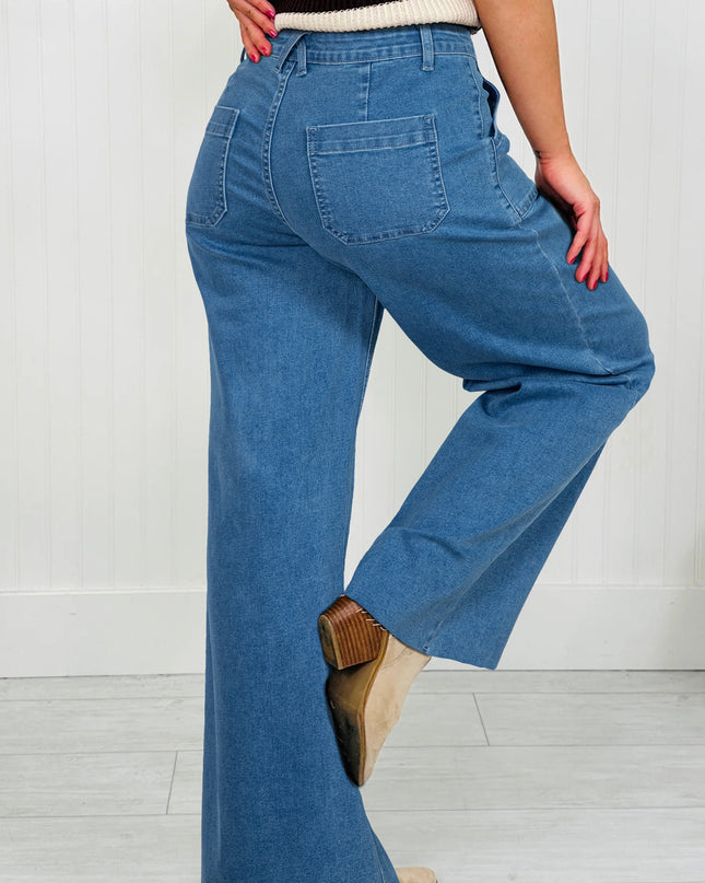 Dusk Blue Retro Washed Patch Pocket Loose Jeans