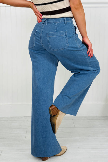 Dusk Blue Retro Washed Patch Pocket Loose Jeans