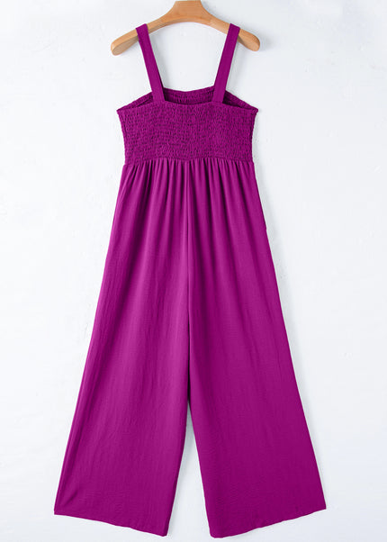 Purple Orchid Smocked Square Neck Sleeveless Jumpsuit with Pockets