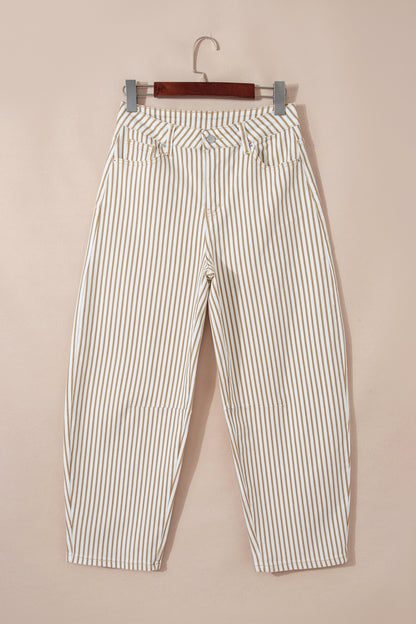 Khaki Stripe Casual Barrel Jeans