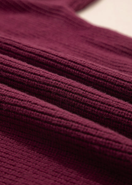 Burgundy Lace Bowknot Asymmetric Neck Sweater