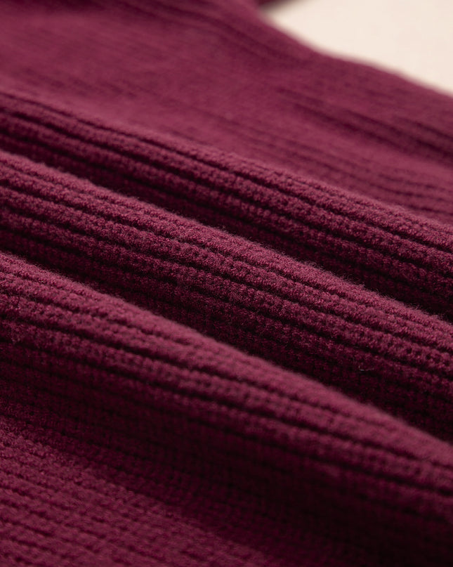 Burgundy Lace Bowknot Asymmetric Neck Sweater