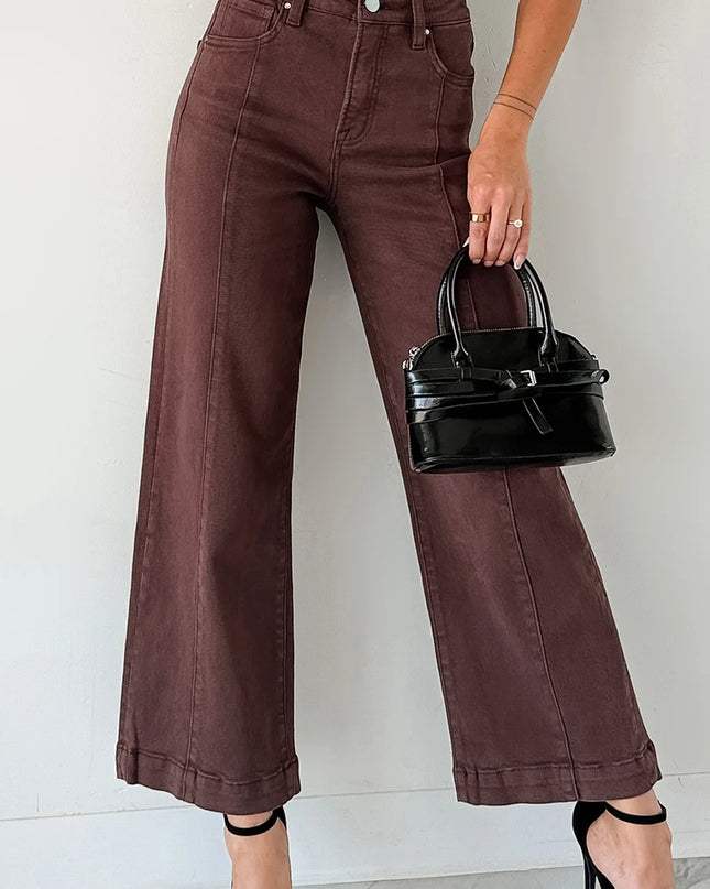 Apricot Solid Color Seamed Center Wide Leg Cropped Jeans