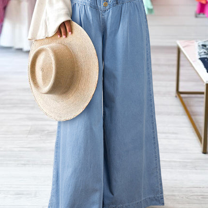 Button Fly Waist Wide Leg Jeans