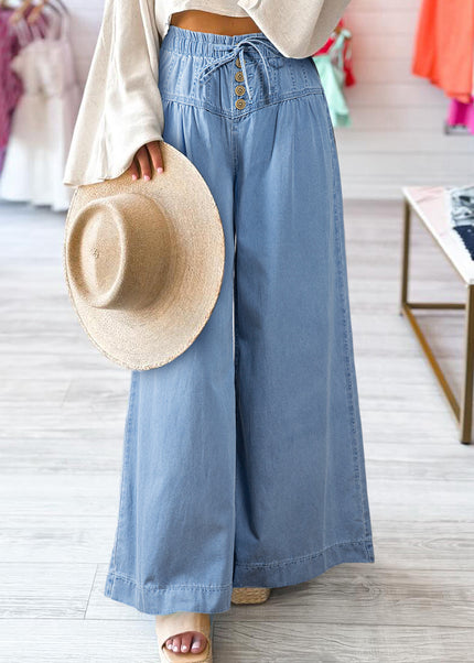 Button Fly Waist Wide Leg Jeans