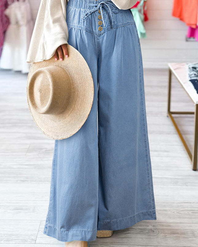 Button Fly Waist Wide Leg Jeans