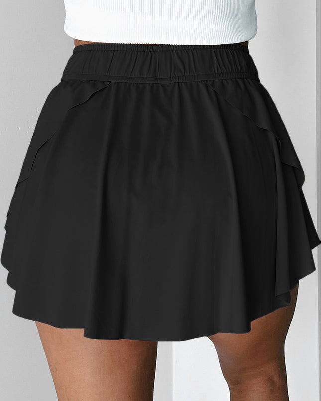 Black Drawstring High Waist Lined Tennis Skorts